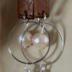 Silver Hoop Earrings with Pink Pearls